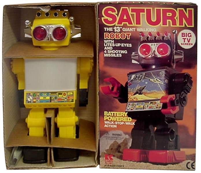 Robot Saturn 13" GIANT SCREEN Vintage Battery Operated RARE NEW SPESE GRATIS 