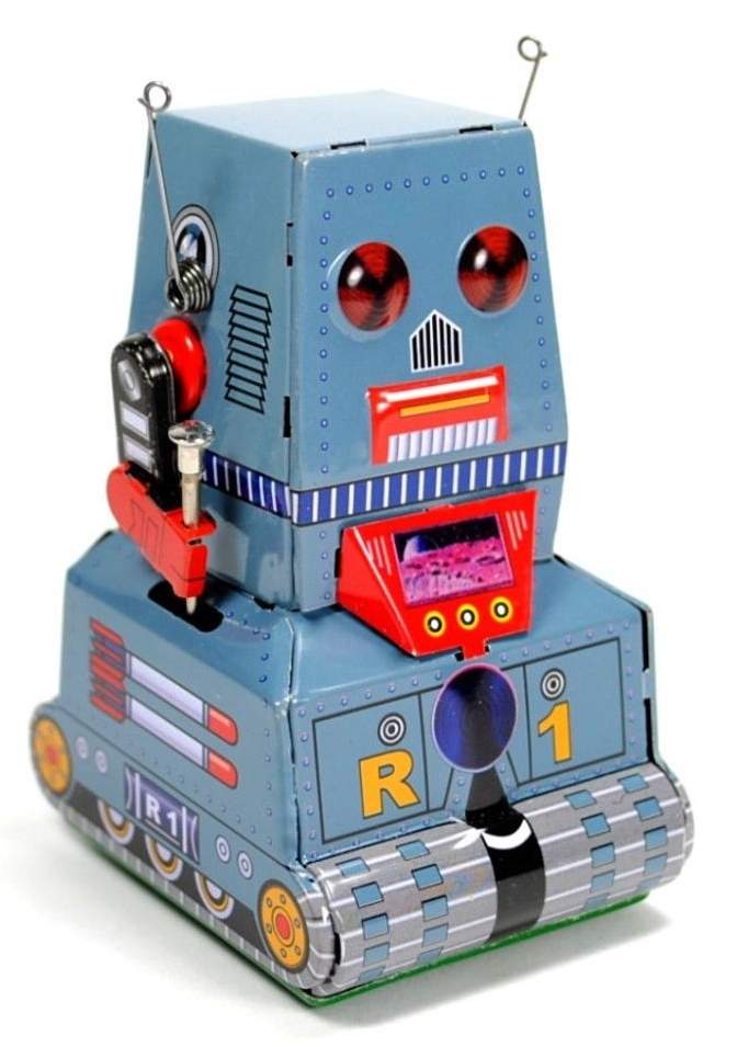 MS371 Tank Robot R1 Retro Clockwork Wind Up Tin Toy w/Box 