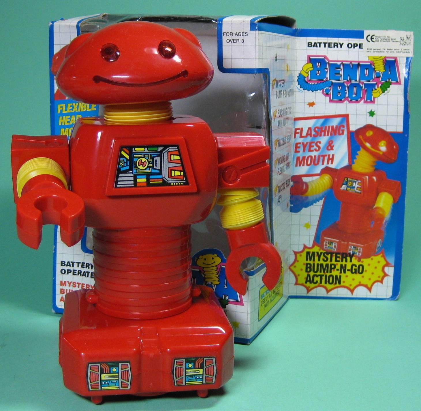 Vintage Battery Operated BEND-A-BOT ROBOT FIRE-BOT version MIB 1990's 
